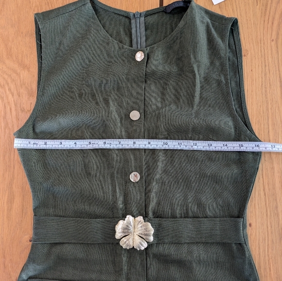 NEW Zara Linen Olive Green Sleeveless Midi Dress - Picture 7 of 9